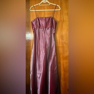 Elegant Burgundy Satin spaghetti strap gown